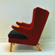 Red and massive Wingback armchair from around 1950`s, Scandinavian