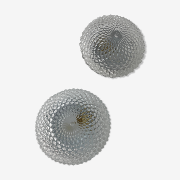 Pair of vintage round glass wall lamps