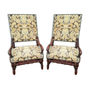 Paire de fauteuils louis XIII d'époque 19 ème