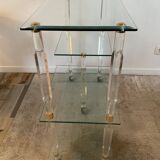 Hollywood Regency Lucite and Brass Rolling Bar