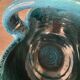 Vintage ceramic basket Accolay turquoise Signed Bull's Head X.C