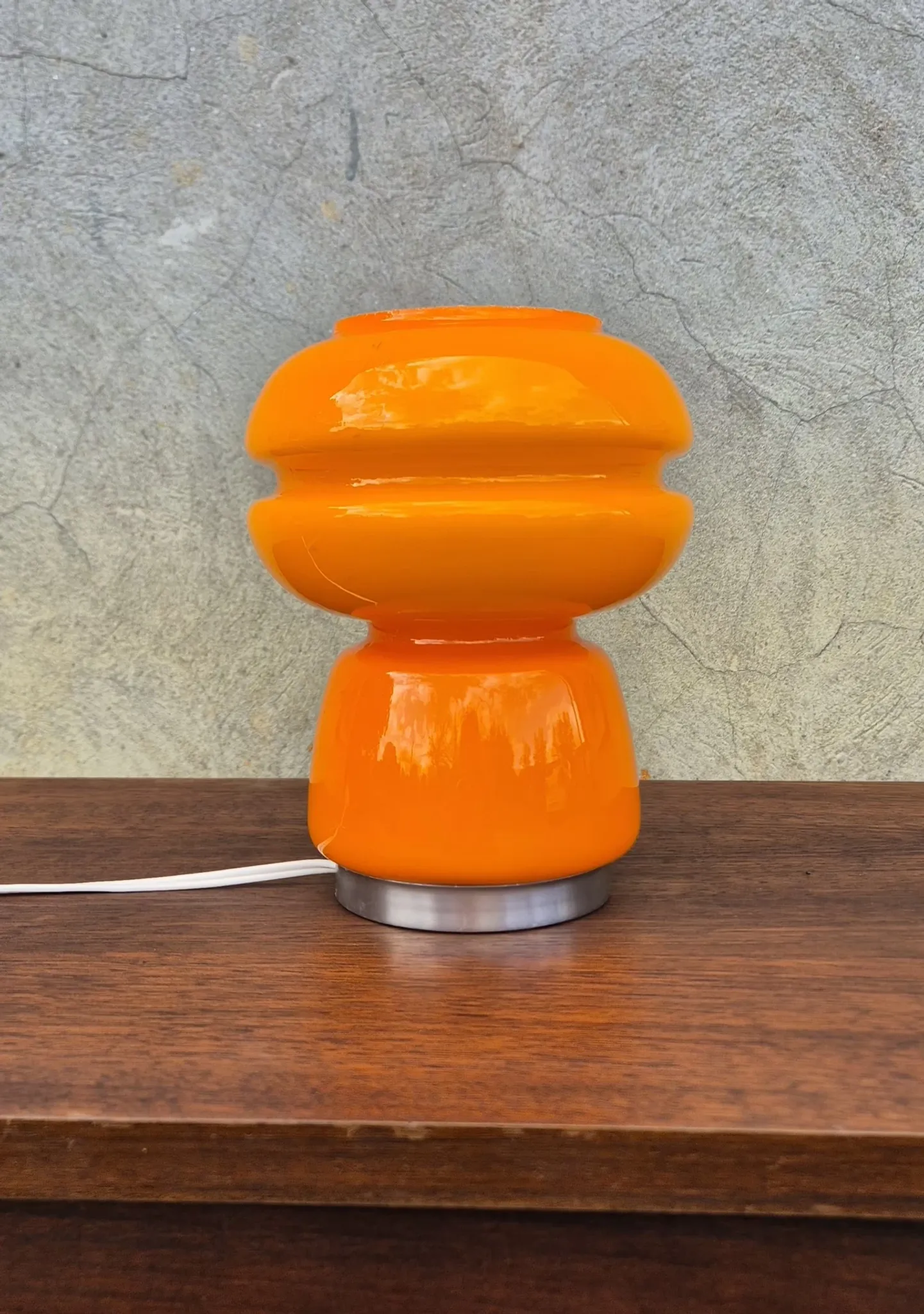 Small vintage orange mushroom lamp in opaline glass, space age.