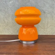 Small vintage orange mushroom lamp in opaline glass, space age.