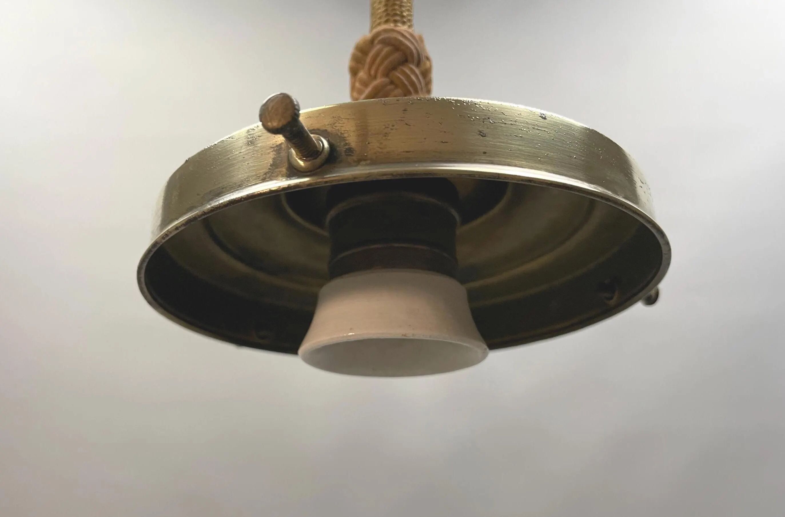 Art Deco Suspension with Beige Glass Shade and Twisted Stem - circa 1920-1930