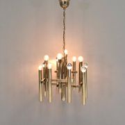 Italian brass chandelier 12 spot pendant lamp by Gaetano Sciolari, 1970s