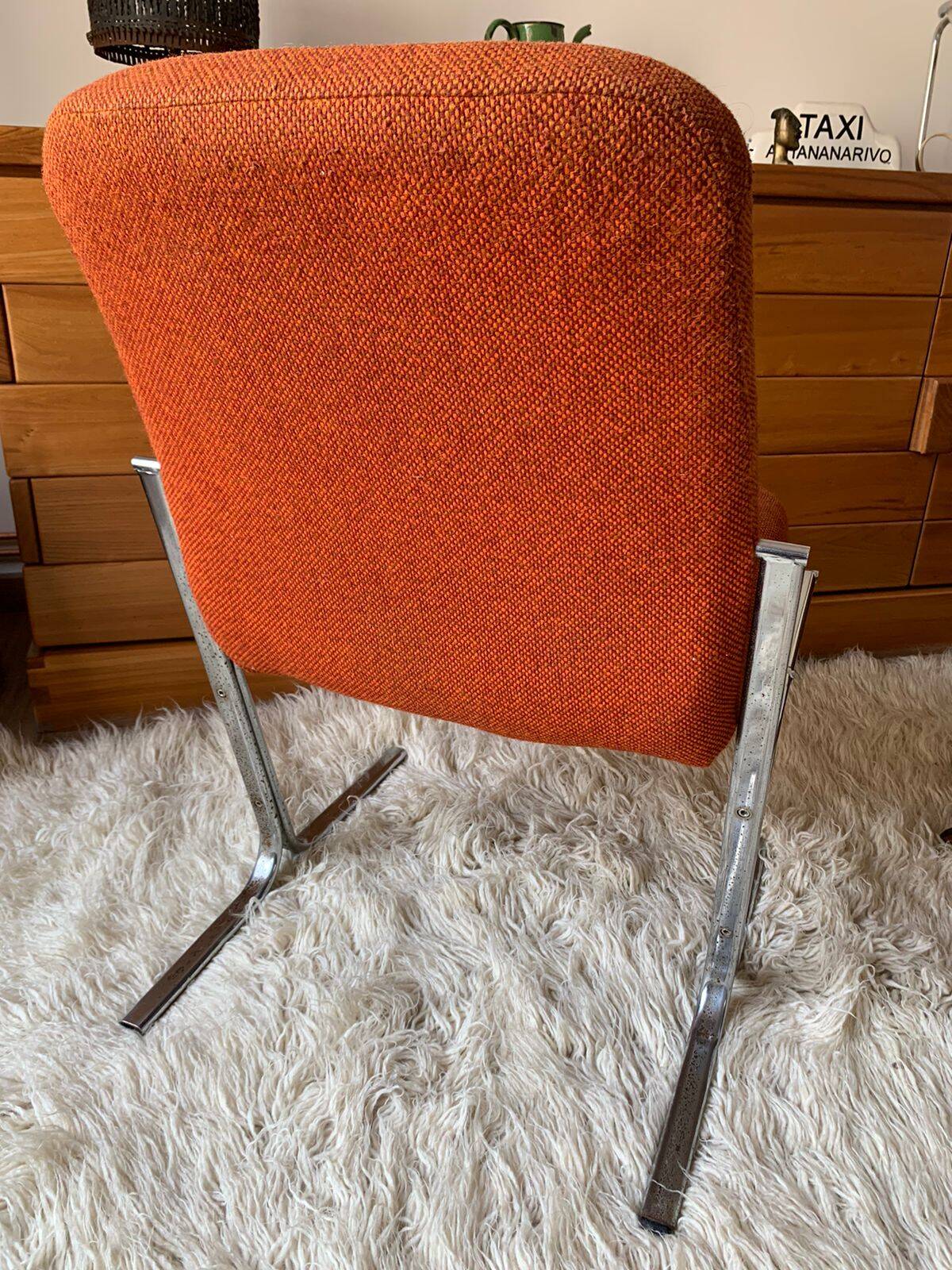 Fauteuil vintage en tweed orangé