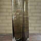 Rectangular smoked glass vase design in retro vintage Murano spirit
