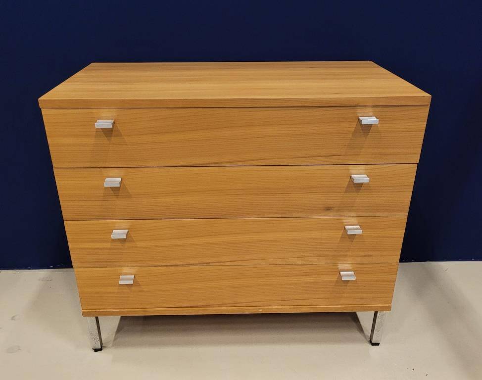 Solid wood chest of drawers with chrome legs from the 1970s.