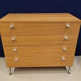 Solid wood chest of drawers with chrome legs from the 1970s.