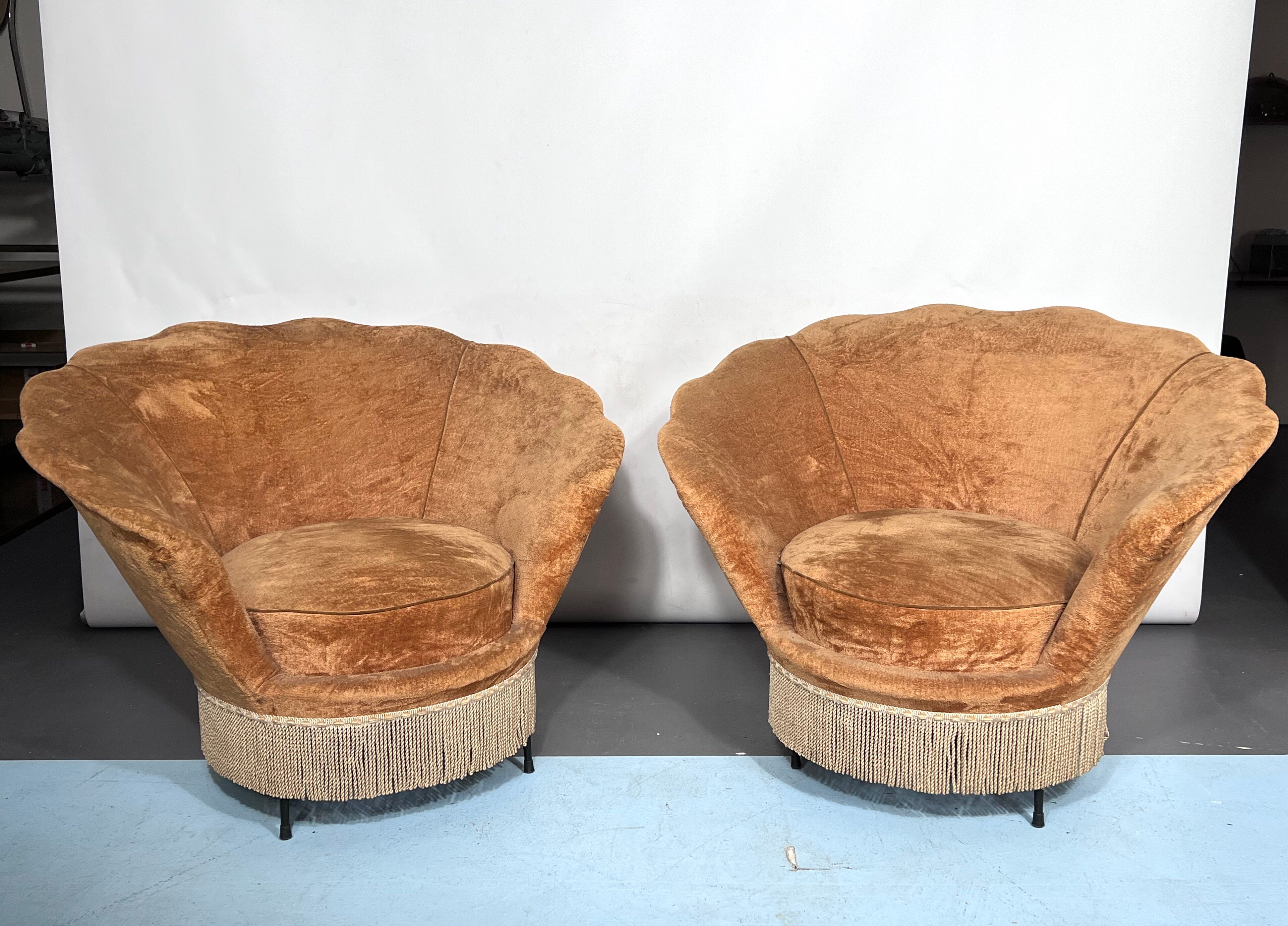 Set of two round velvet armchairs from 50s