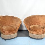 Set of two round velvet armchairs from 50s