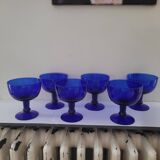 Vintage 70s-80s Stemmed Bowls in Cobalt Blue Glass