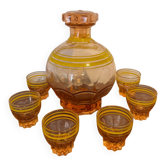 Service à liqueur vintage en verre ambré (carafe + 6 verres)
