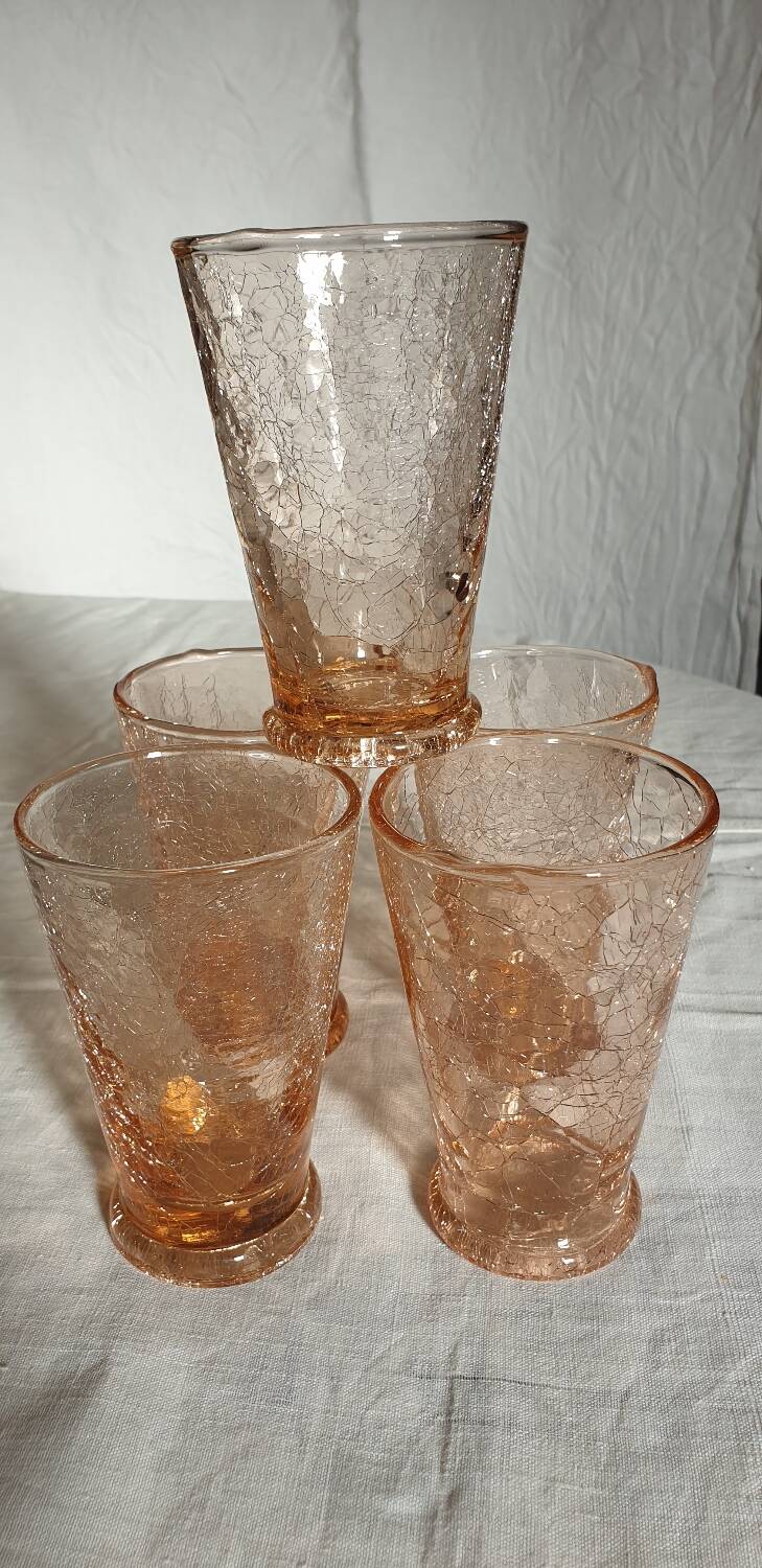 5 pink cracked glasses