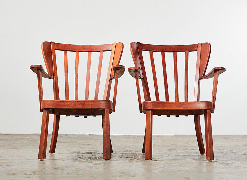 Christian E. Hansen pair of Canada easy chairs for Fritz Hansen Denmark 1940