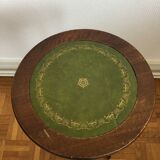 Pedestal in oak and green leather