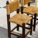 4 brutalist chairs in straw and wood