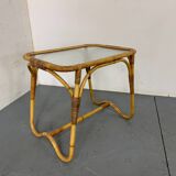 Vintage Bohémien Rattan Bamboo and Glass Side Table from Rohé Noordwolde,