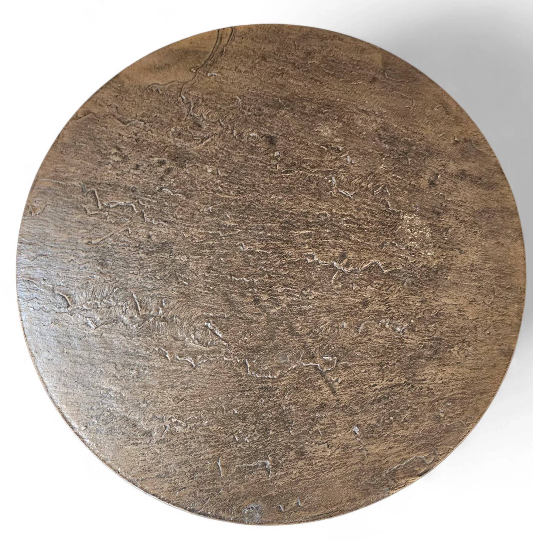 Round brutalis coffee table with brass / copper top / 1960s