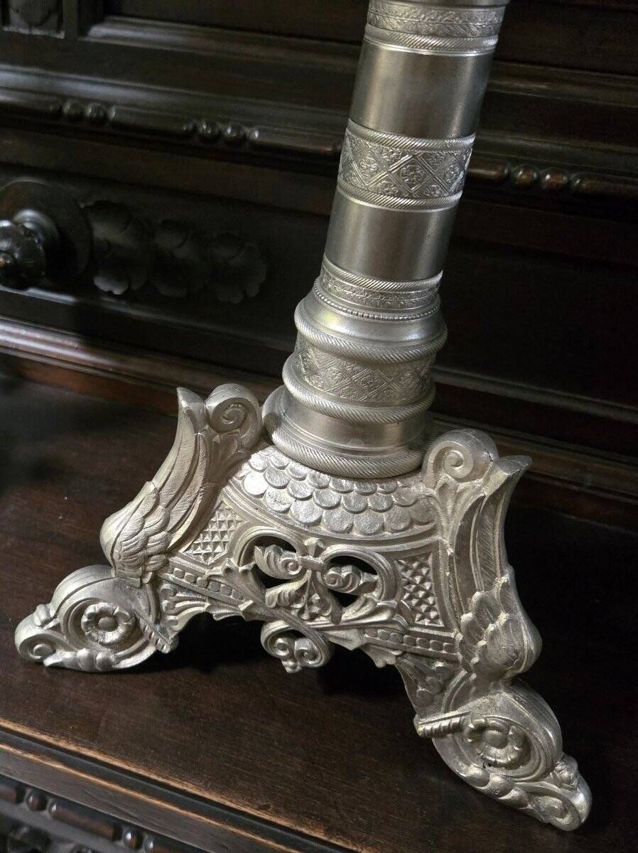 large pair of silvered bronze candlesticks from the 19th century