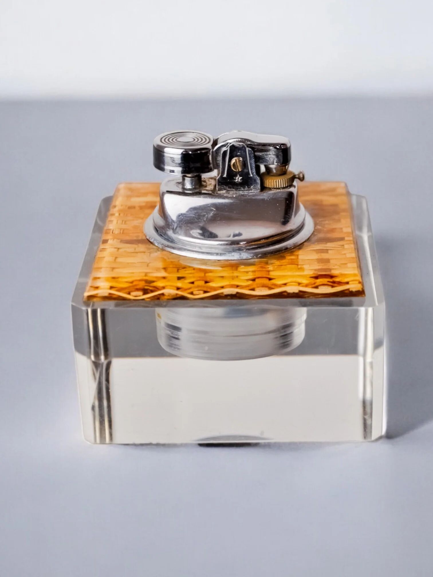 Lucite & rattan lighter, Christian Dior style, 1970s