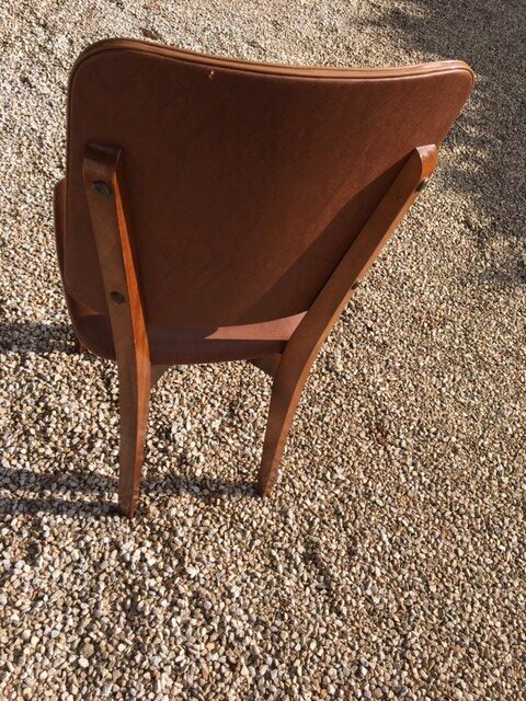 Set of 10 vintage brown skai chairs and 60s/70s wood structure