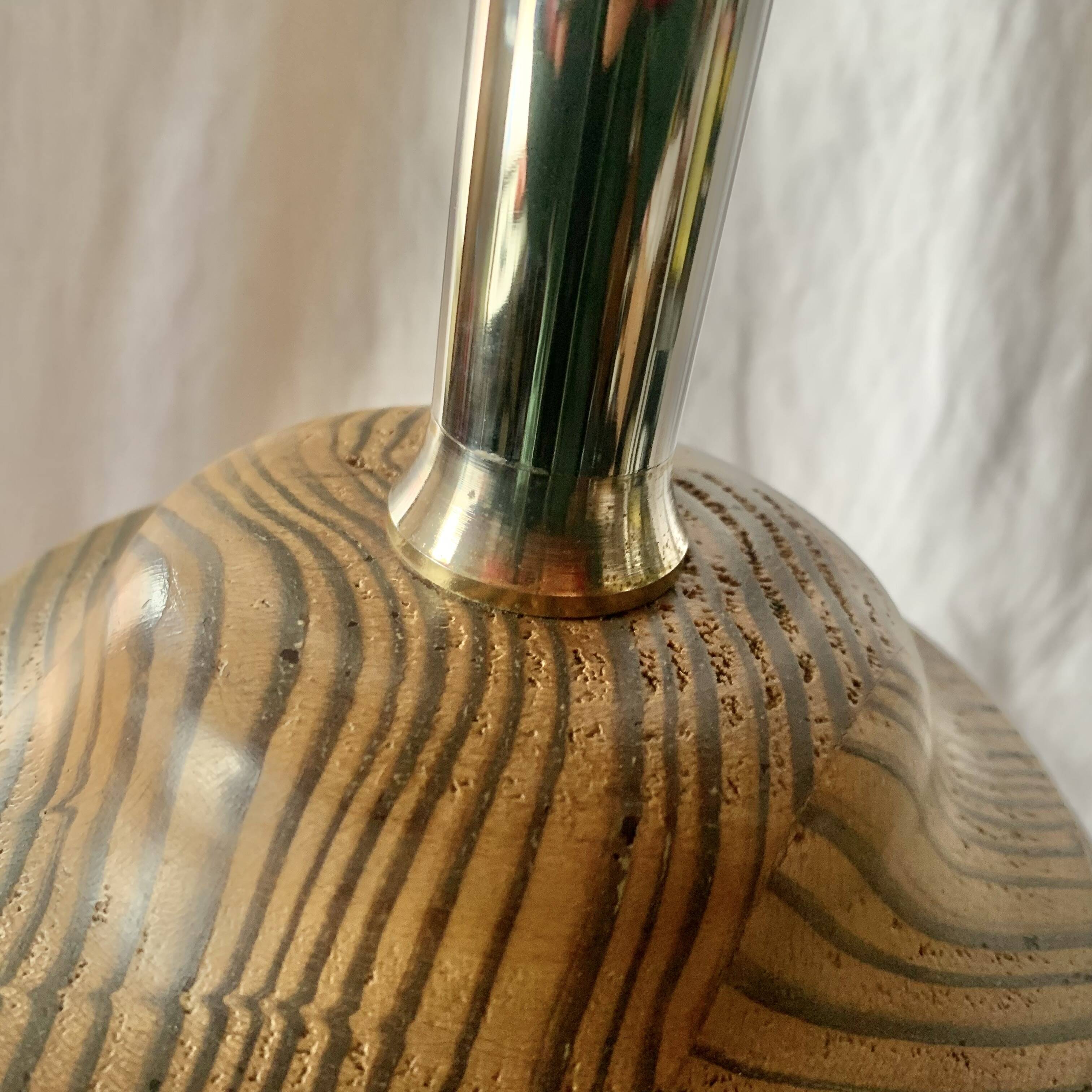 Large vintage lamp base in solid wood and chrome metal