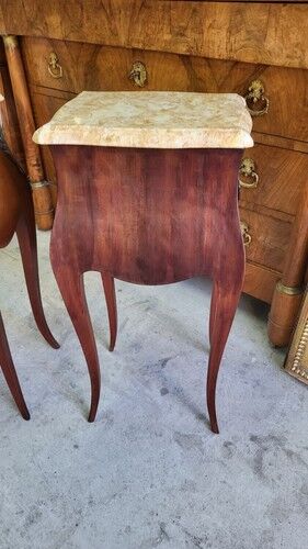 Pair of rosewood bedside tables with marble top