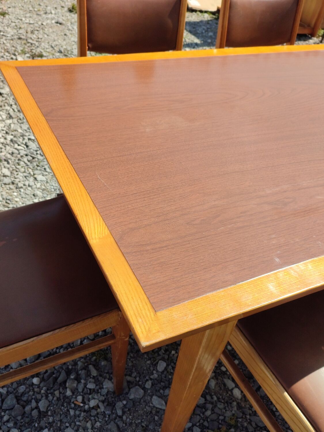 Formica teak table + 10 vintage Scandinavian style chairs
