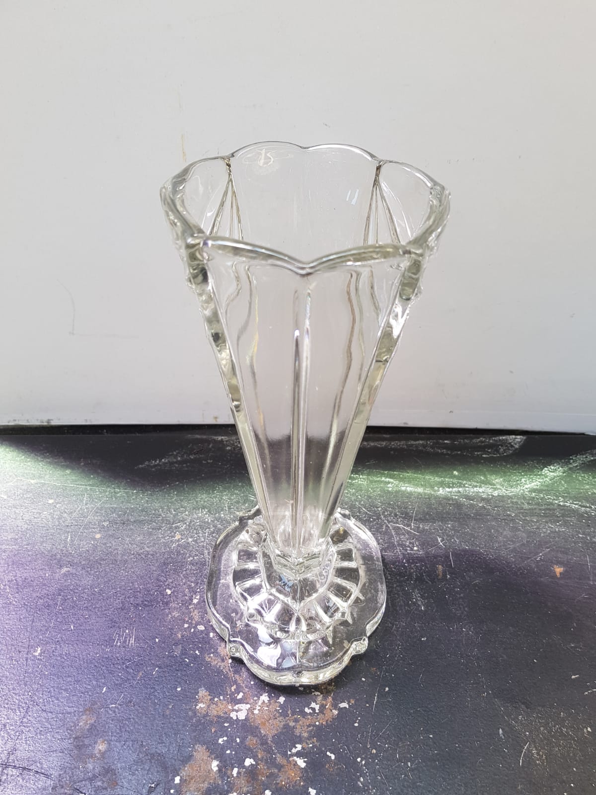 Old art deco vase transparent molded glass vintage decoration