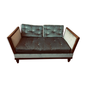 Old almond green velvet bench