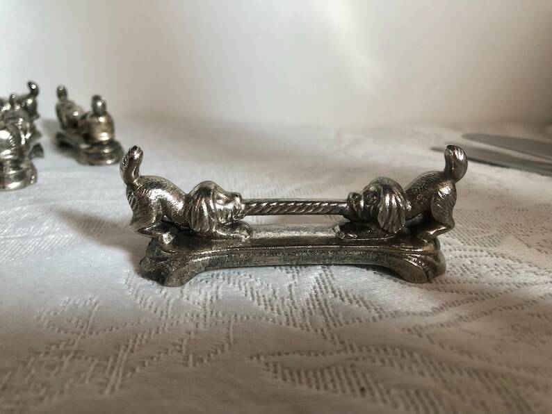 Vintage French Puppy Knife Rests - Set of 6