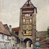 Tableau aquarelle Riquewir, Alsace en 1930 signée