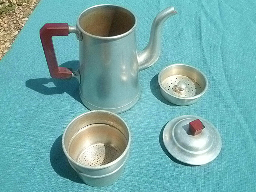 Old aluminum coffee maker, vintage