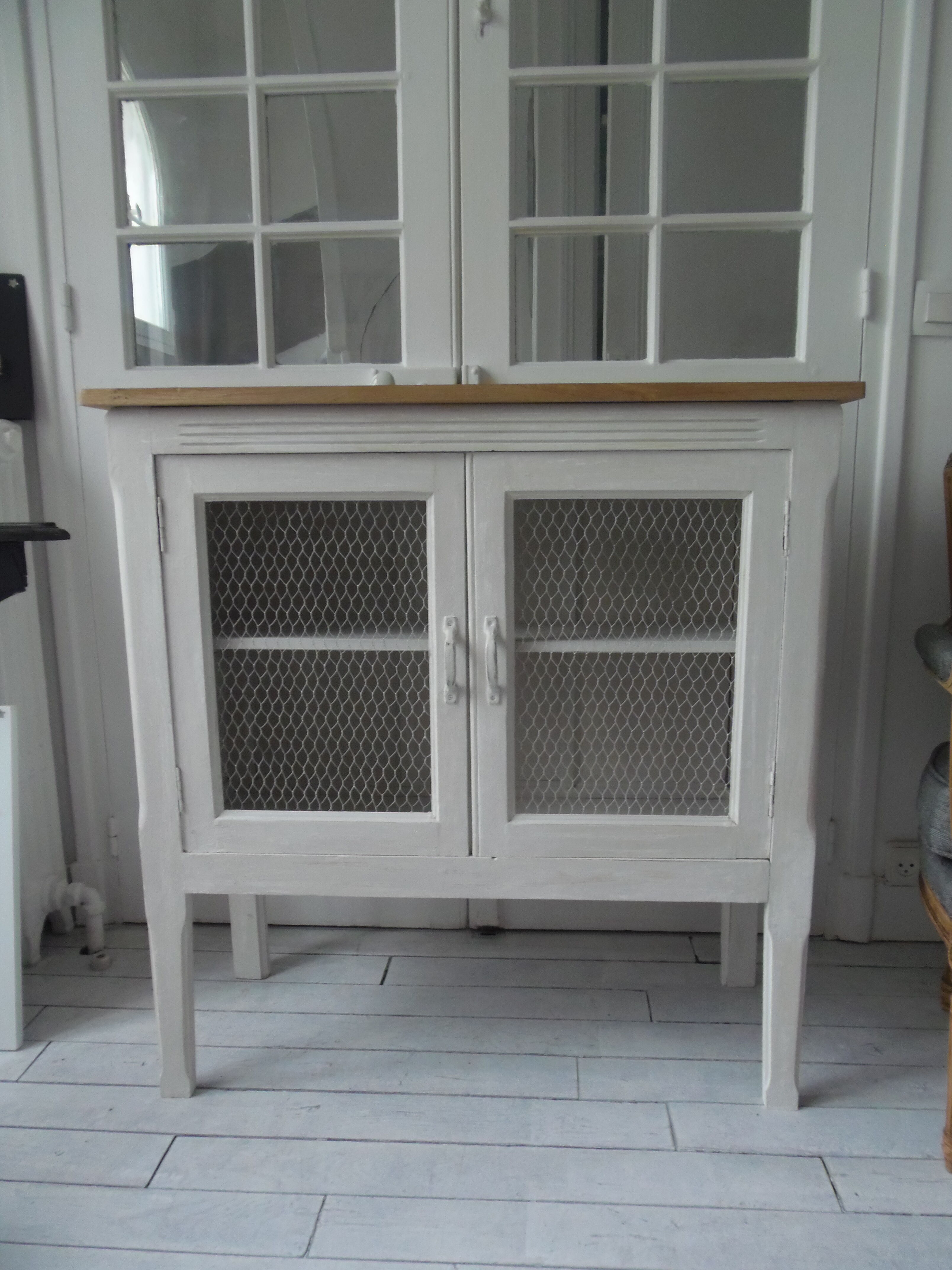 Pearl gray patina vintage oak top buffet