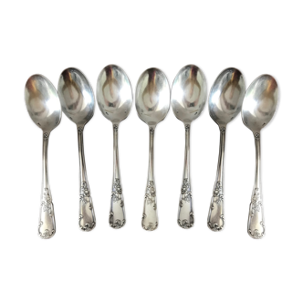 Set of 7 tablespoons in flowered silver metal with punch