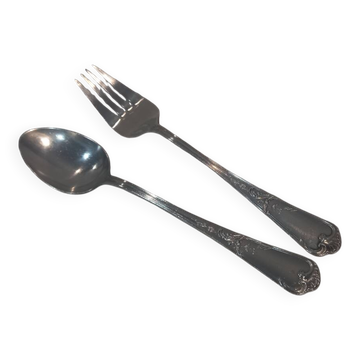 Fourchette et cuillère à ragout métal argenté orfèvre Ercuis LXV 29