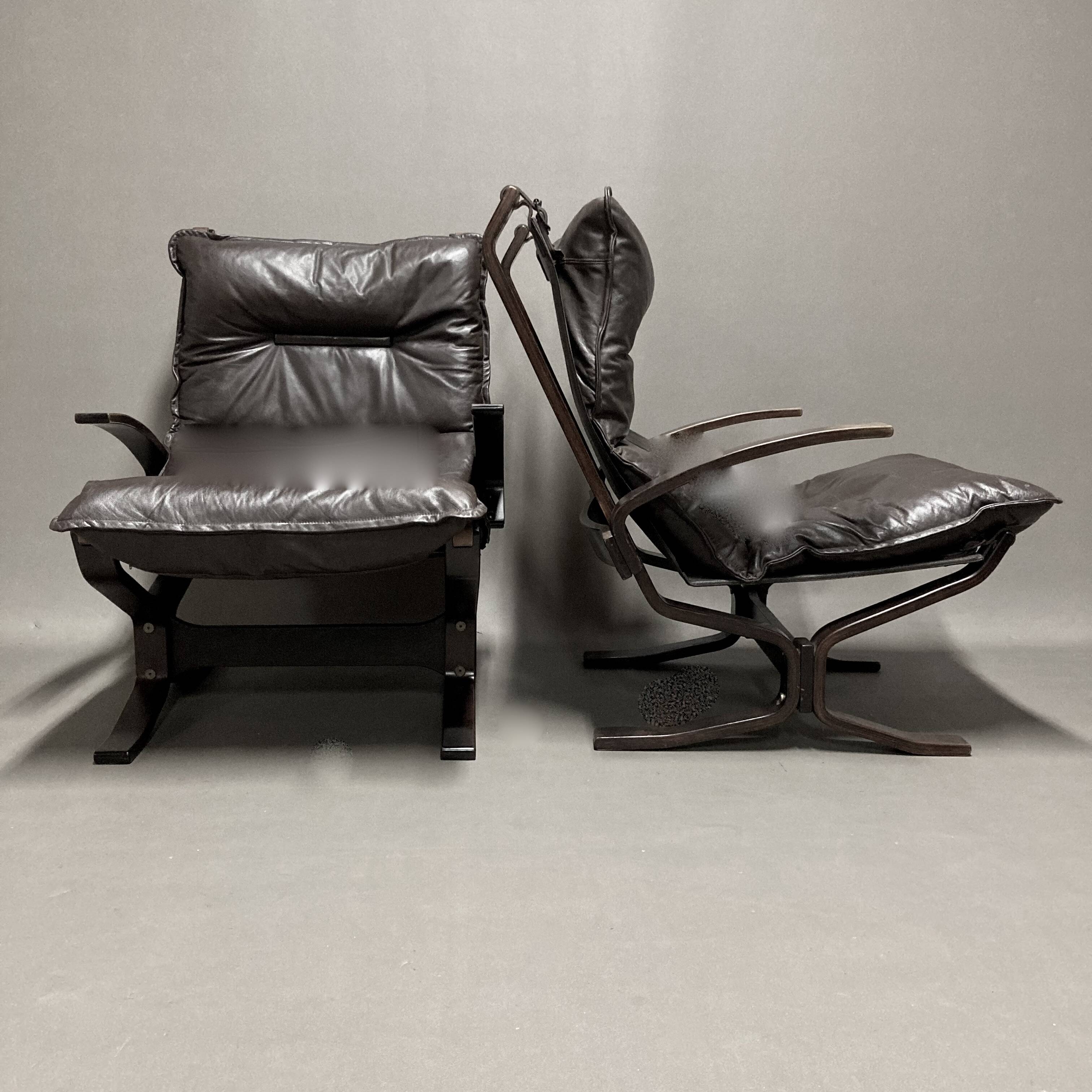 Duo of "Scandinavian design" leather armchairs 1950.