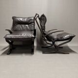 Duo of "Scandinavian design" leather armchairs 1950.