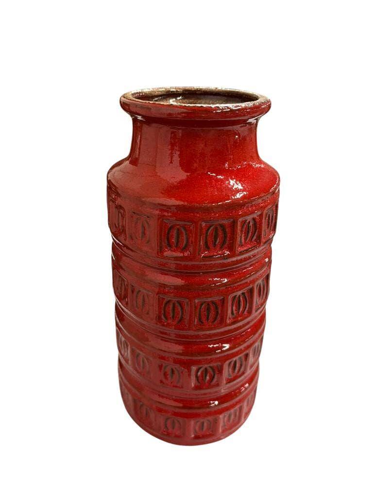 Vintage geometric red ceramic vase Scheurich WG