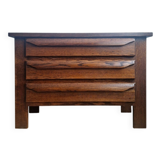 Vintage Brutalist Chest of Drawers, Antique Solid Wood Furniture