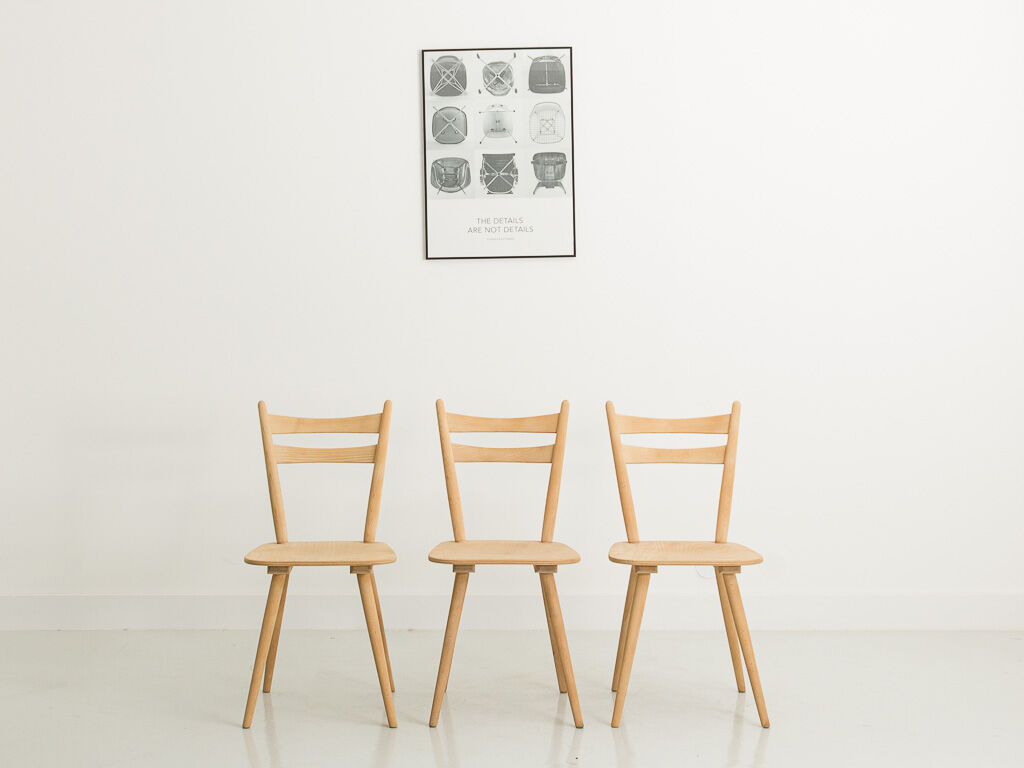 Set of 3 bistro chairs, entirely sandblasted