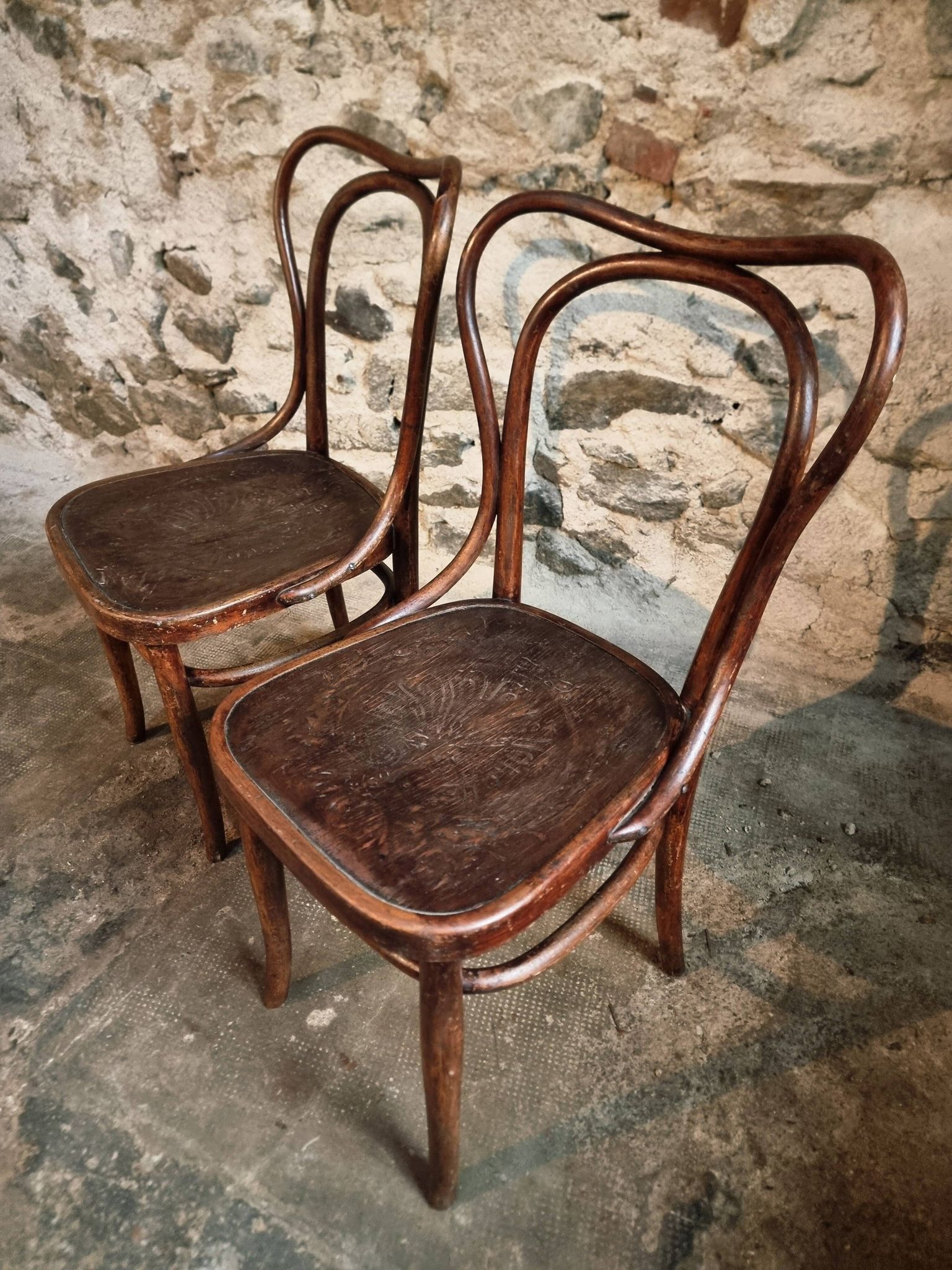 Pair of curved wooden chairs by Jacob & Josef Kohn, Vienna circa 1900