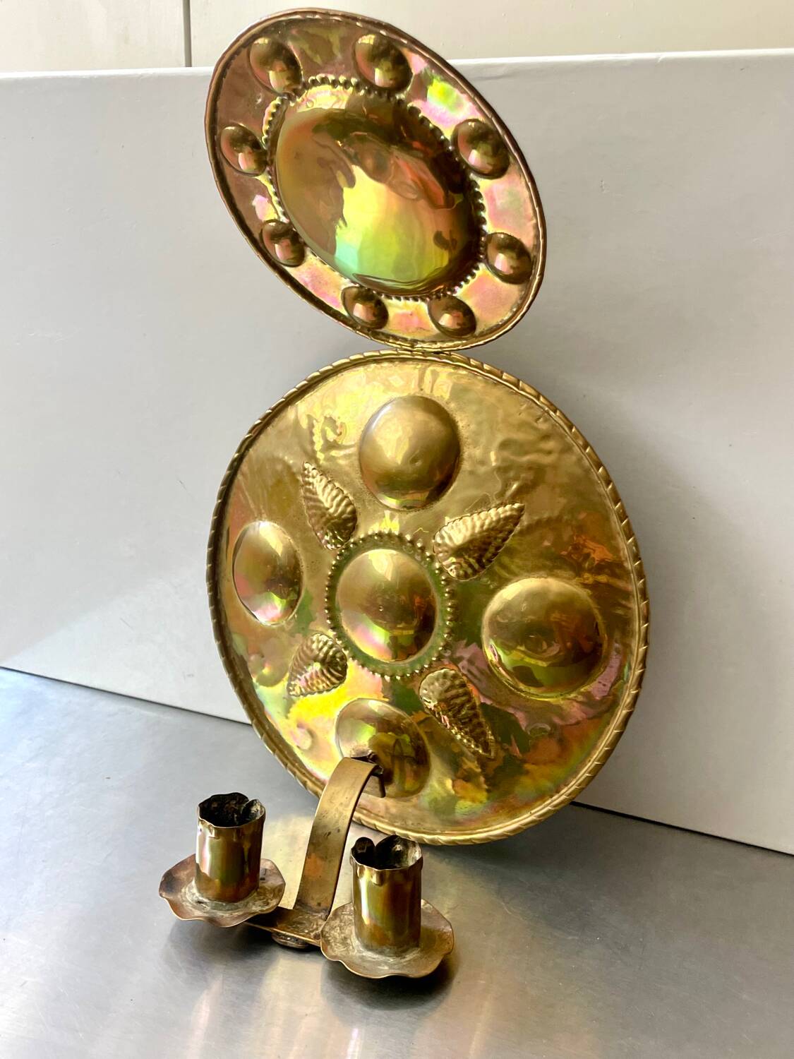 Large Antique  Brass Wall Candle holder  Sconce  height 35 cm