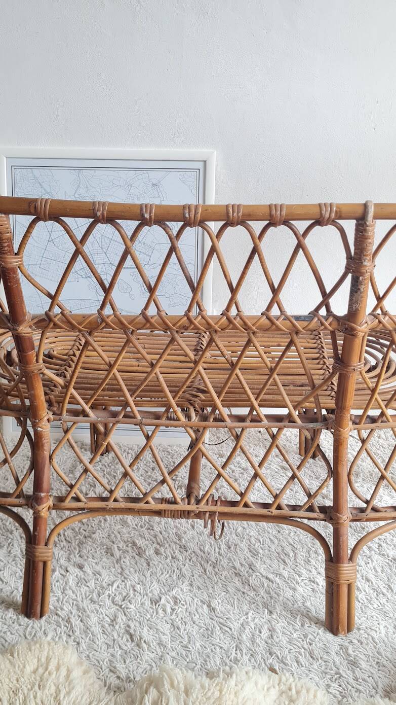 Banquette en rotin et osier circa années 60