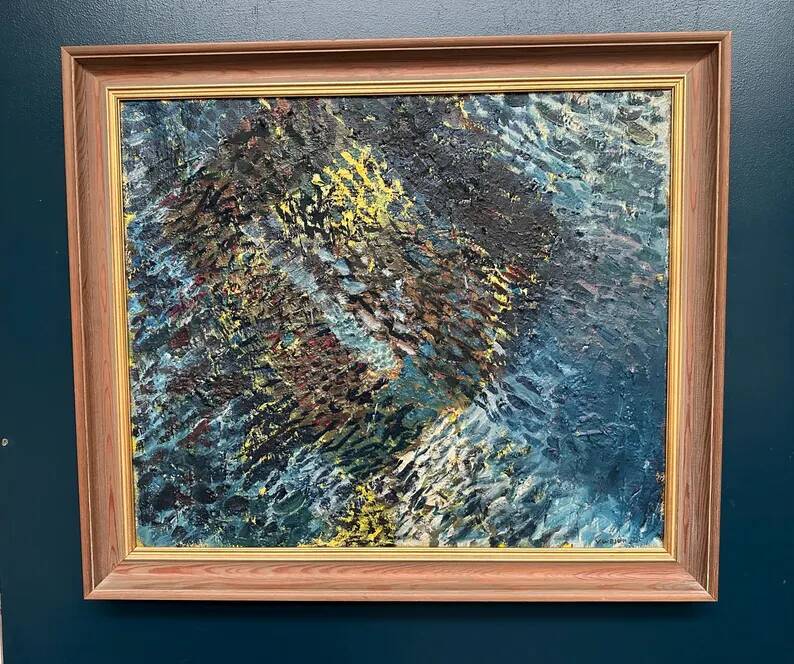 Grande huile sur toile suédoise originale – « Composition » par Valter Gibson