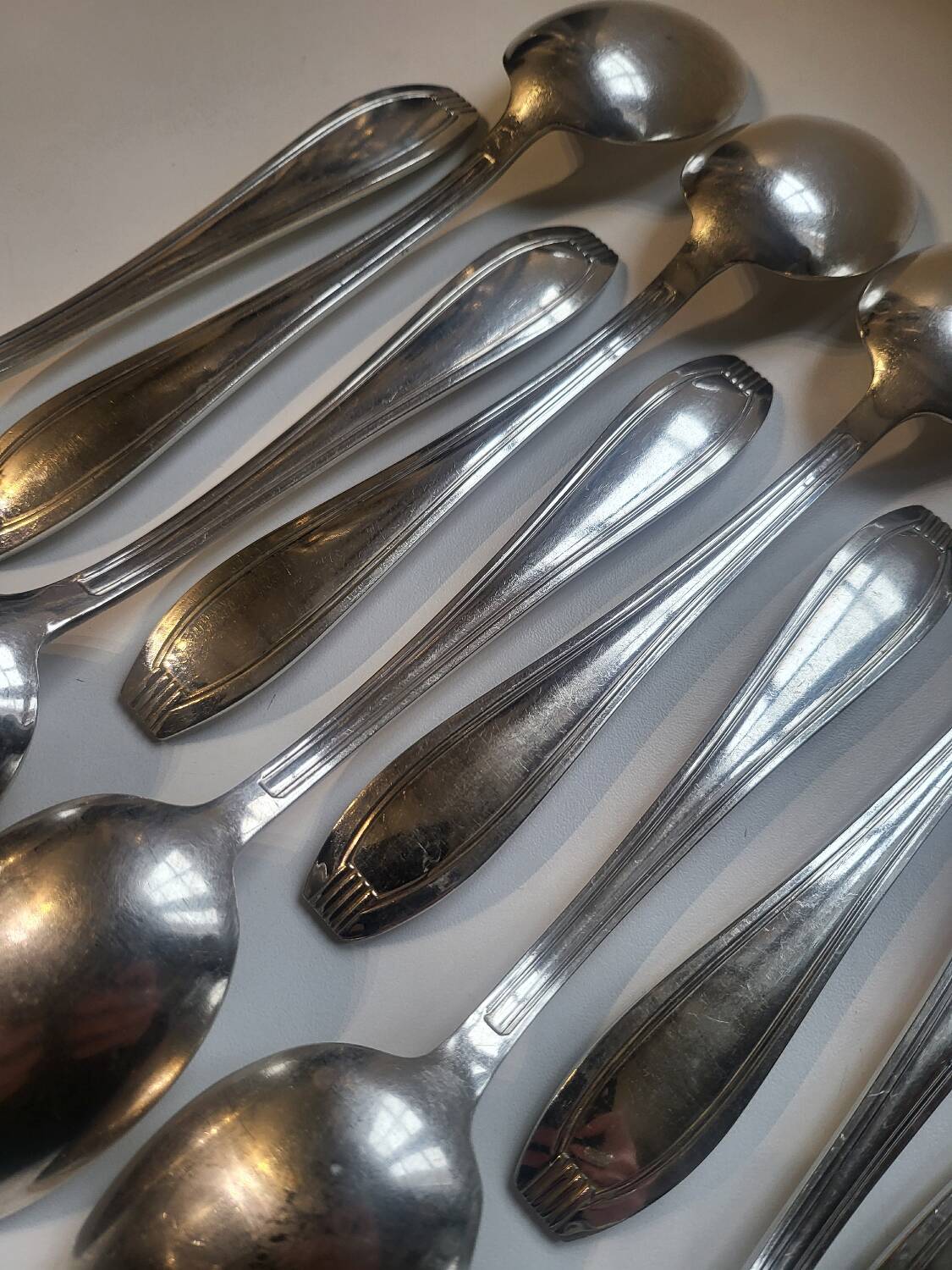 12 manufrance white metal table spoons