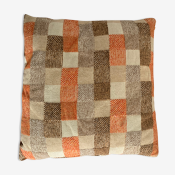 Coussin laine carreaux tons beige/orange