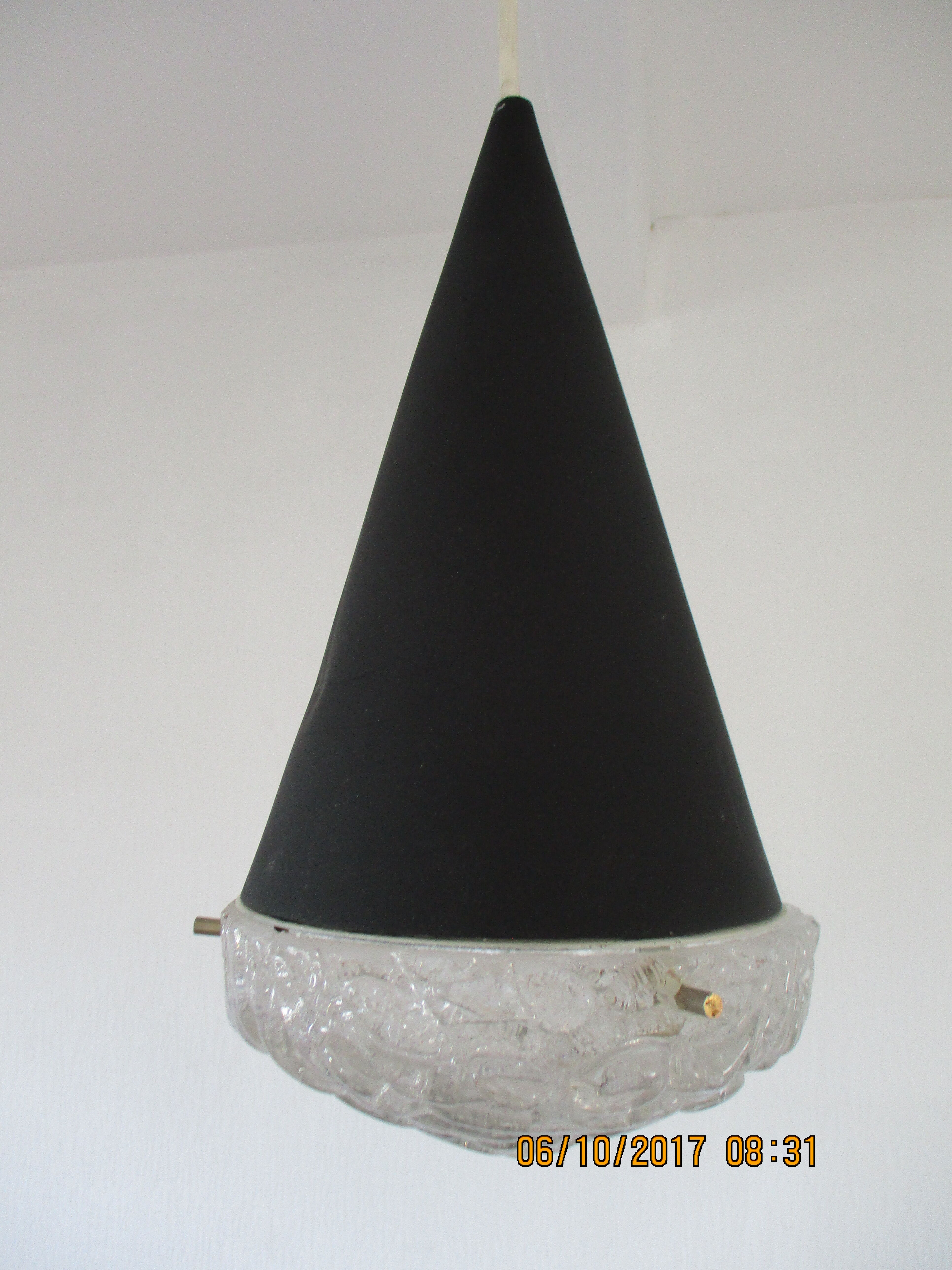 Conical suspension in metal and frosted glass design 60s - 70s