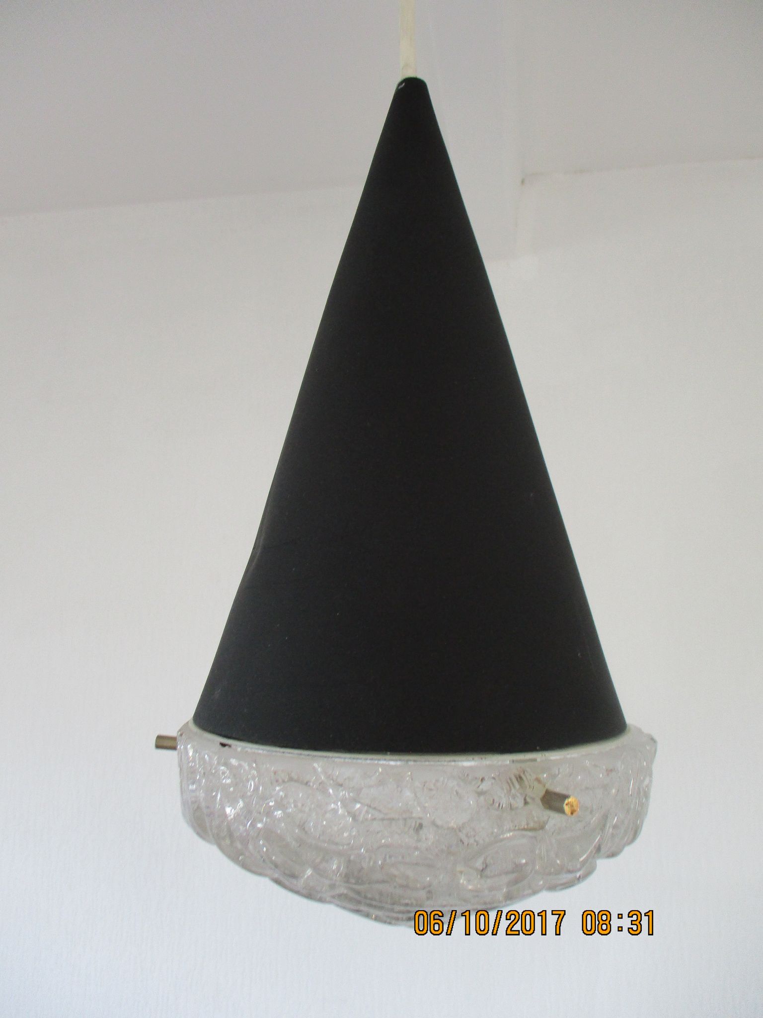 Conical suspension in metal and frosted glass design 60s - 70s